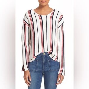 Frame Cream Striped Red and Blue Sweater with Bell Sleeve Size L